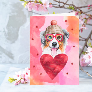 Pink Australian Shepherd Valentine's Day Gift Dog Card