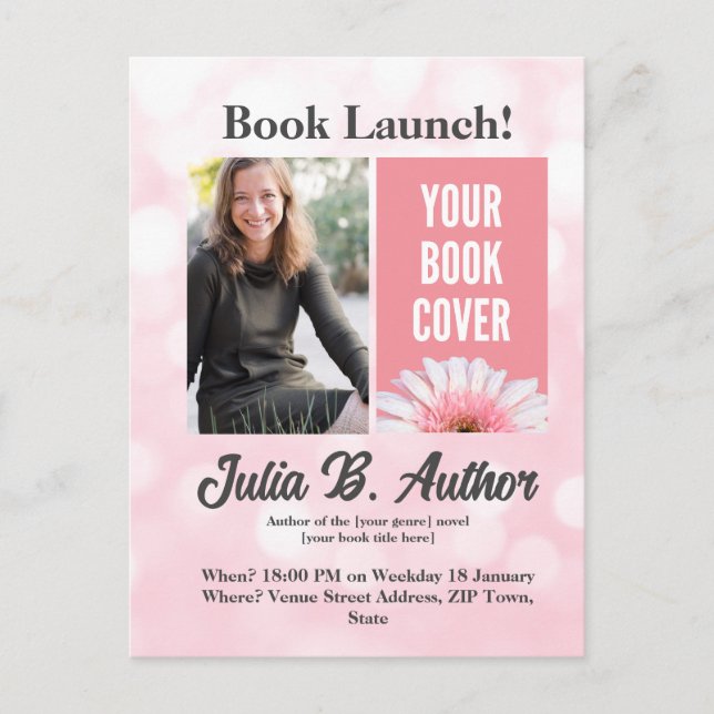 Pink Author Book Launch Invitation Postcard (Front)