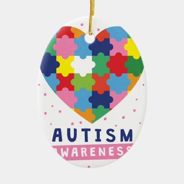 pink autism awareness ceramic tree decoration (Front)