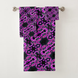 Pink Autumn Aster Flowers Abstract Art Pattern Bath Towel Set