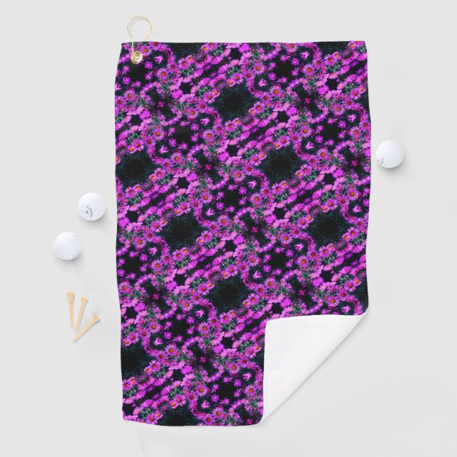 Pink Autumn Aster Flowers Abstract Art Pattern    Golf Towel (InSitu)