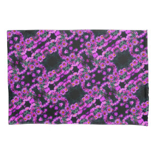 Pink Autumn Aster Flowers Abstract Art Pattern Pillowcase