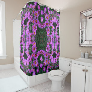 Pink Autumn Aster Flowers Abstract Art Pattern   Shower Curtain