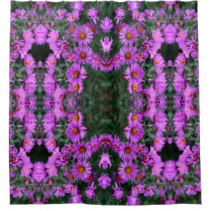 Pink Autumn Aster Flowers Abstract Art Pattern   Shower Curtain