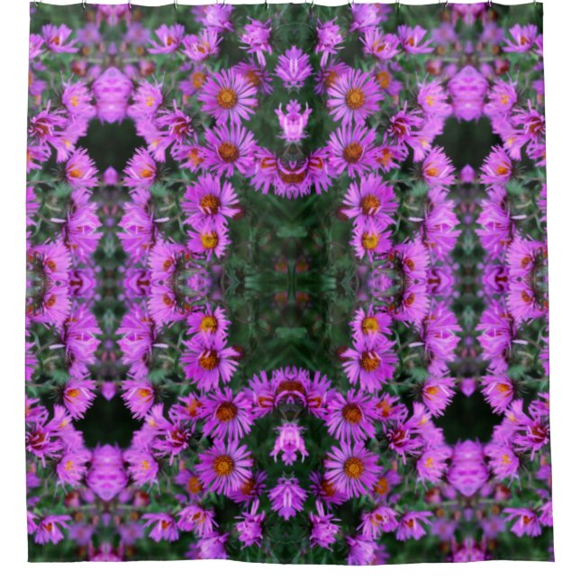 Pink Autumn Aster Flowers Abstract Art Pattern   Shower Curtain (Front)