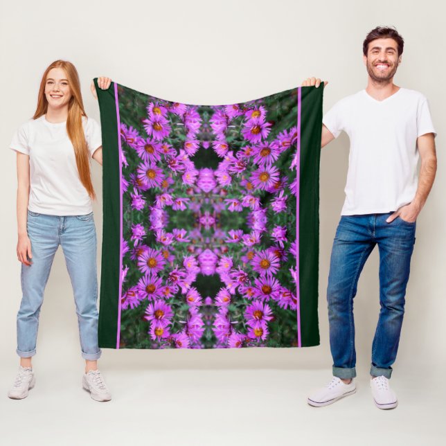 Pink Autumn Aster Flowers Abstract Fleece Blanket (In Situ)