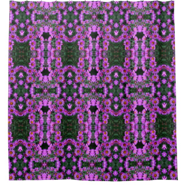 Pink Autumn Aster Flowers Abstract Pattern Shower Curtain (Front)