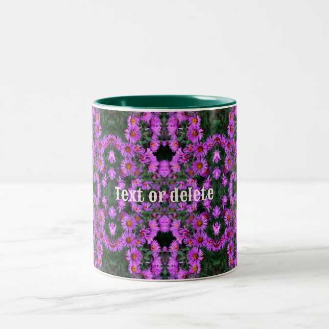 Pink Autumn Aster Flowers Personalised Two-Tone Coffee Mug (Center)