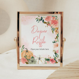 Pink Autumn Fall Floral Pumpkin Diaper Raffle Poster