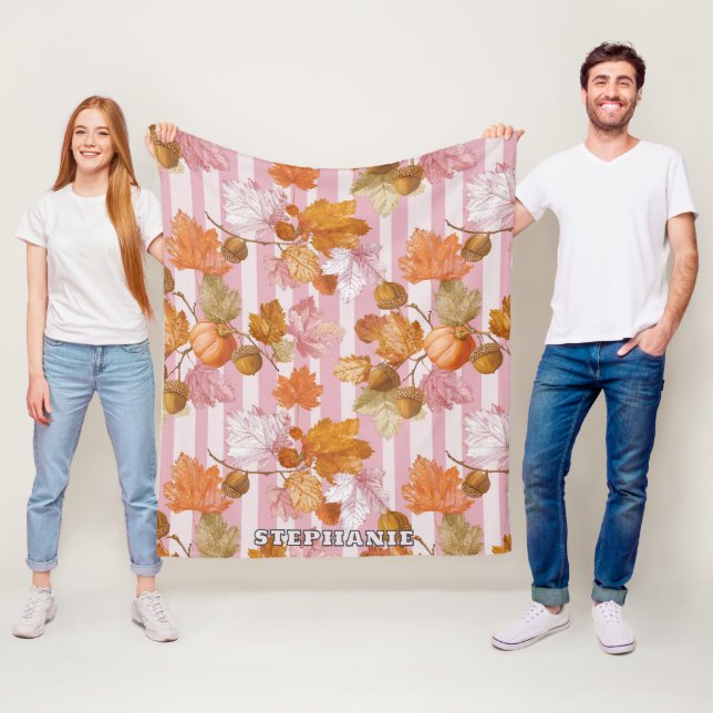 Pink Autumn Leaves and Acorns Pattern - Fall Fleece Blanket (In Situ)