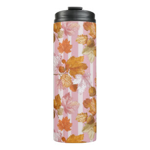 Pink Autumn Leaves and Acorns Pattern - Fall Thermal Tumbler