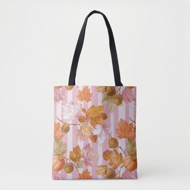 Pink Autumn Leaves and Acorns Pattern - Fall Tote Bag (Front)