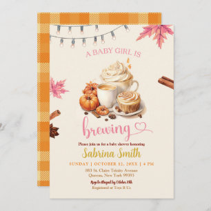 Pink Autumn Leaves Pumpkin Coffee Baby Shower Invitation