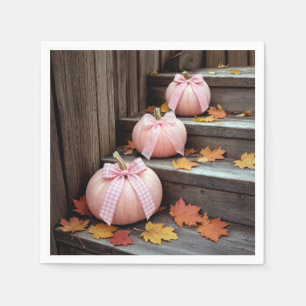 Pink Autumn Pumpkins and Fall Leaves Napkin