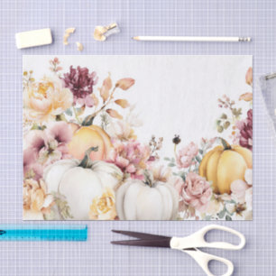 Pink Autumn Pumpkins and Flowers Fall Decoupage Tissue Paper