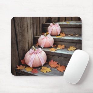Pink Autumn Pumpkins with Tied Bows Mouse Pad