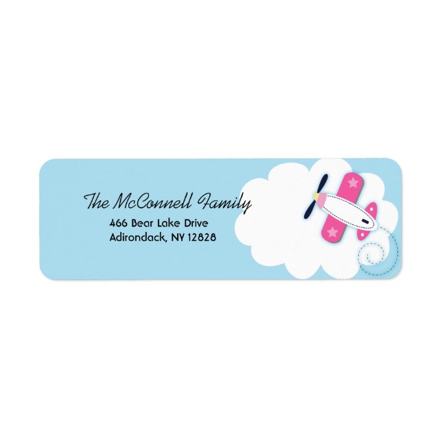 Pink Aviator Aeroplane PRINTABLE ADDRESS LABELS (Front)