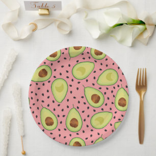 Pink Avocado Pattern Paper Plate