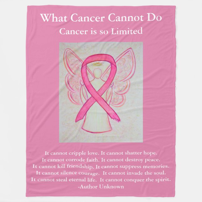 Pink Awareness Ribbon Angel Cancer Chemo Blanket (Front)