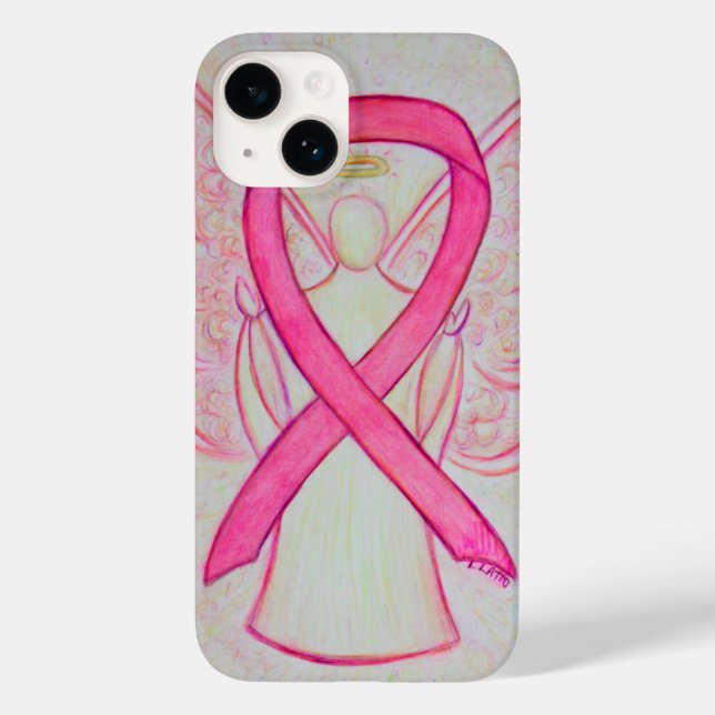 Pink Awareness Ribbon Angel Custom iPhone Case (Back)