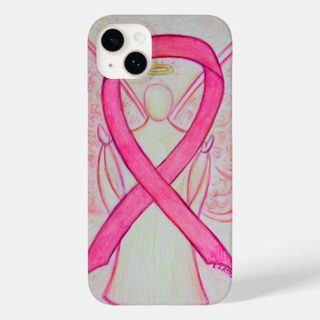 Pink Awareness Ribbon Angel Custom iPhone Case (Back)