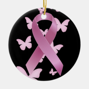 Pink Awareness Ribbon Ceramic Ornament