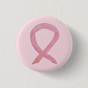 Pink Awareness Ribbon Custom Art Button Pins