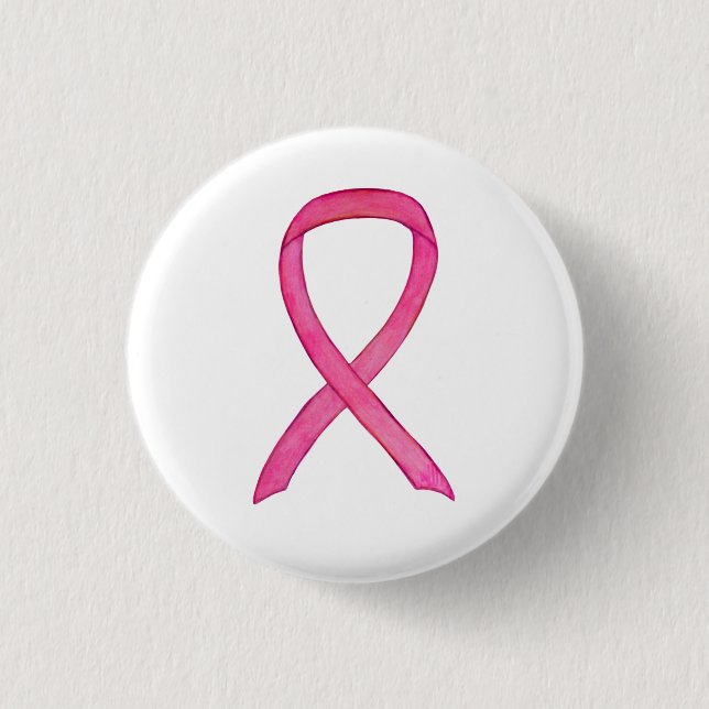 Pink Awareness Ribbon Custom Art Pin Button (Front)