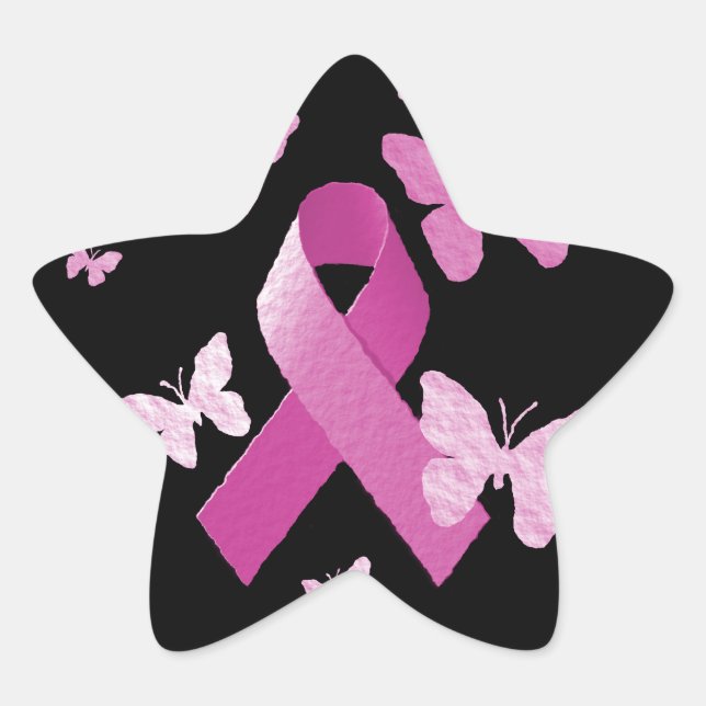Pink Awareness Ribbon Star Sticker (Front)