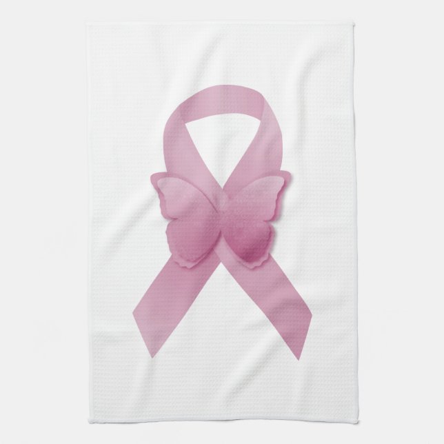 Pink Awareness Ribbon Tea Towel (Vertical)