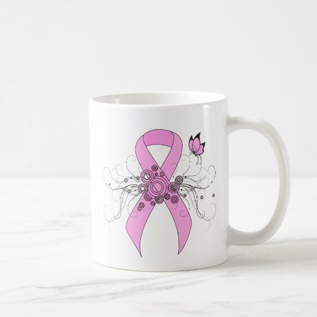 Pink Awareness Ribbon with Butterfly Coffee Mug (Right)