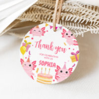 Pink Axolotl Alotl Birthday Party Round Favour Tag