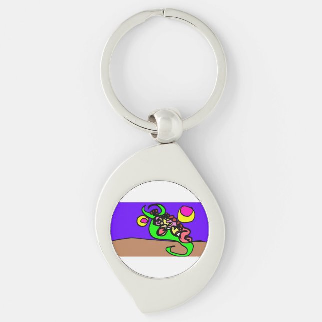 Pink axolotl art key ring (Front)