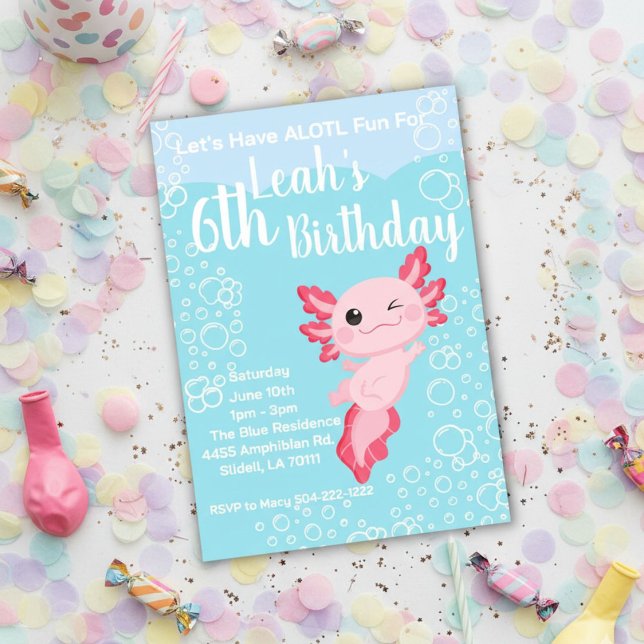 Pink Axolotl Birthday Party Invitation (Creator Uploaded)
