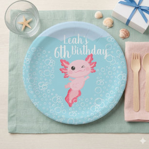 Pink Axolotl Birthday Party Paper Plate