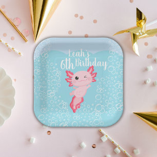 Pink Axolotl Birthday Party Paper Plate