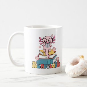 Pink Axolotl Bookworms Book Reading Lovers Pun Coffee Mug