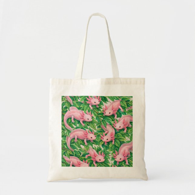 Pink Axolotl Botanical Pattern Tote Bag (Front)