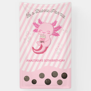 Pink Axolotl Bubble Boba Tea Birthday Party Banner