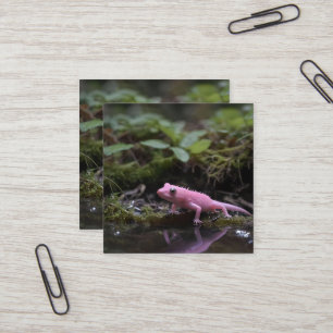 Pink Axolotl Down At The River, Square Business Card
