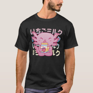 Pink Axolotl Drinking Strawberry Milk T-Shirt
