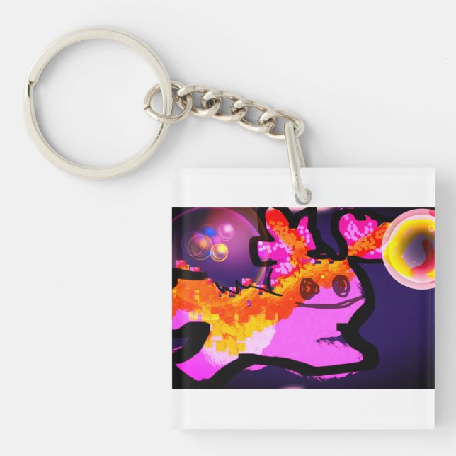 Pink axolotl fun wave key ring (Front)