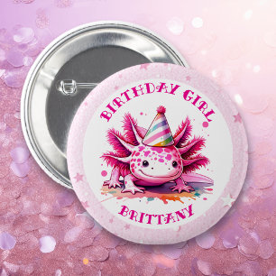 Pink Axolotl Girl's Birthday Party 6 Cm Round Badge