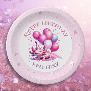 Pink Axolotl Girl's Birthday Party Paper Plate