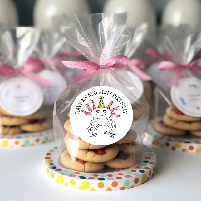 Pink Axolotl Happy Birthday Classic Round Sticker (Creator Uploaded)