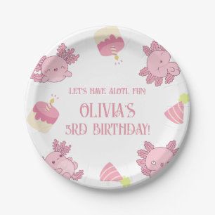 Pink Axolotl Kids Let's Have Alotl Fun Birthday Paper Plate