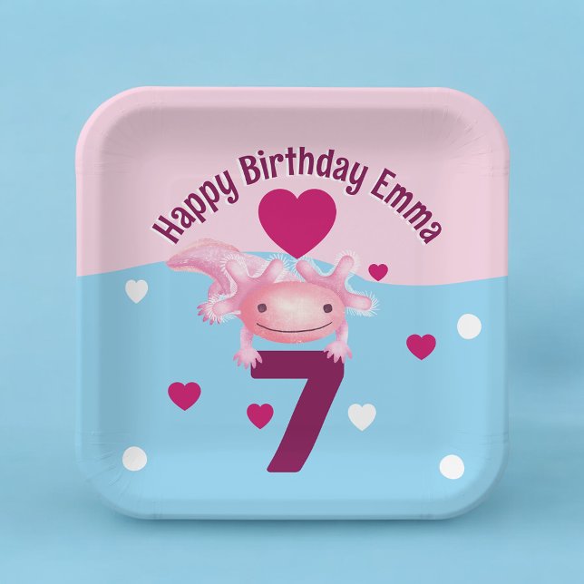 Pink Axolotl party Paper Plate (Creator Uploaded)