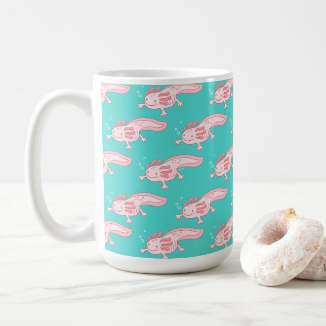 Pink Axolotl Pattern Coffee Mug (With Donut)