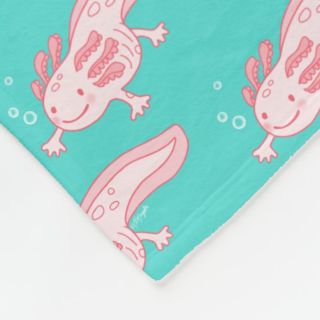 Pink Axolotl Pattern Fleece Blanket (Corner)