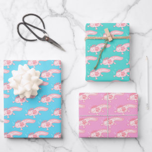 Pink Axolotl Pattern Wrapping Paper Sheet